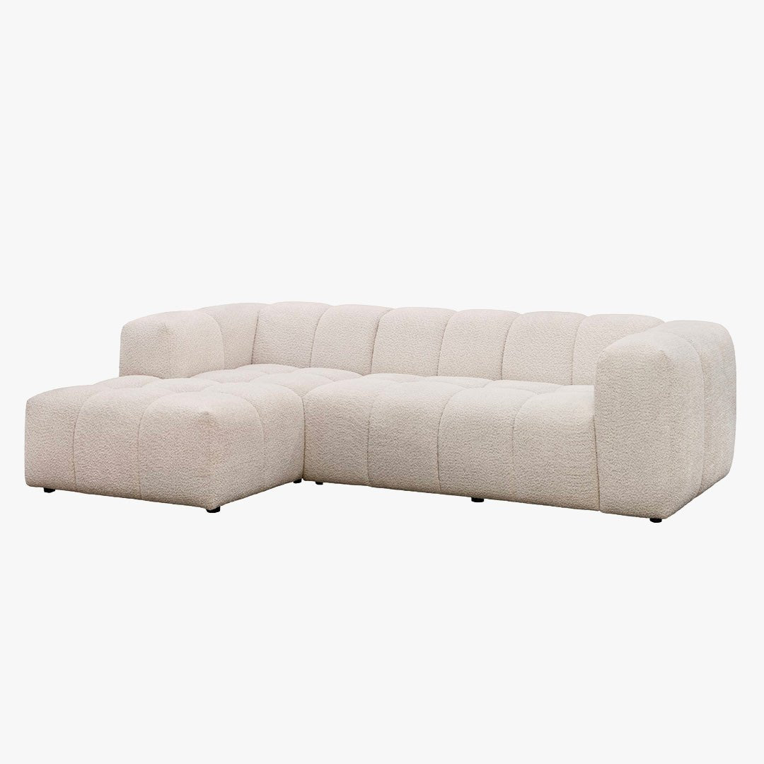 LAYANE Canapé d'angle tissu bouclette beige - Angle gauche - Canapés d'angle - Mobilier Deco