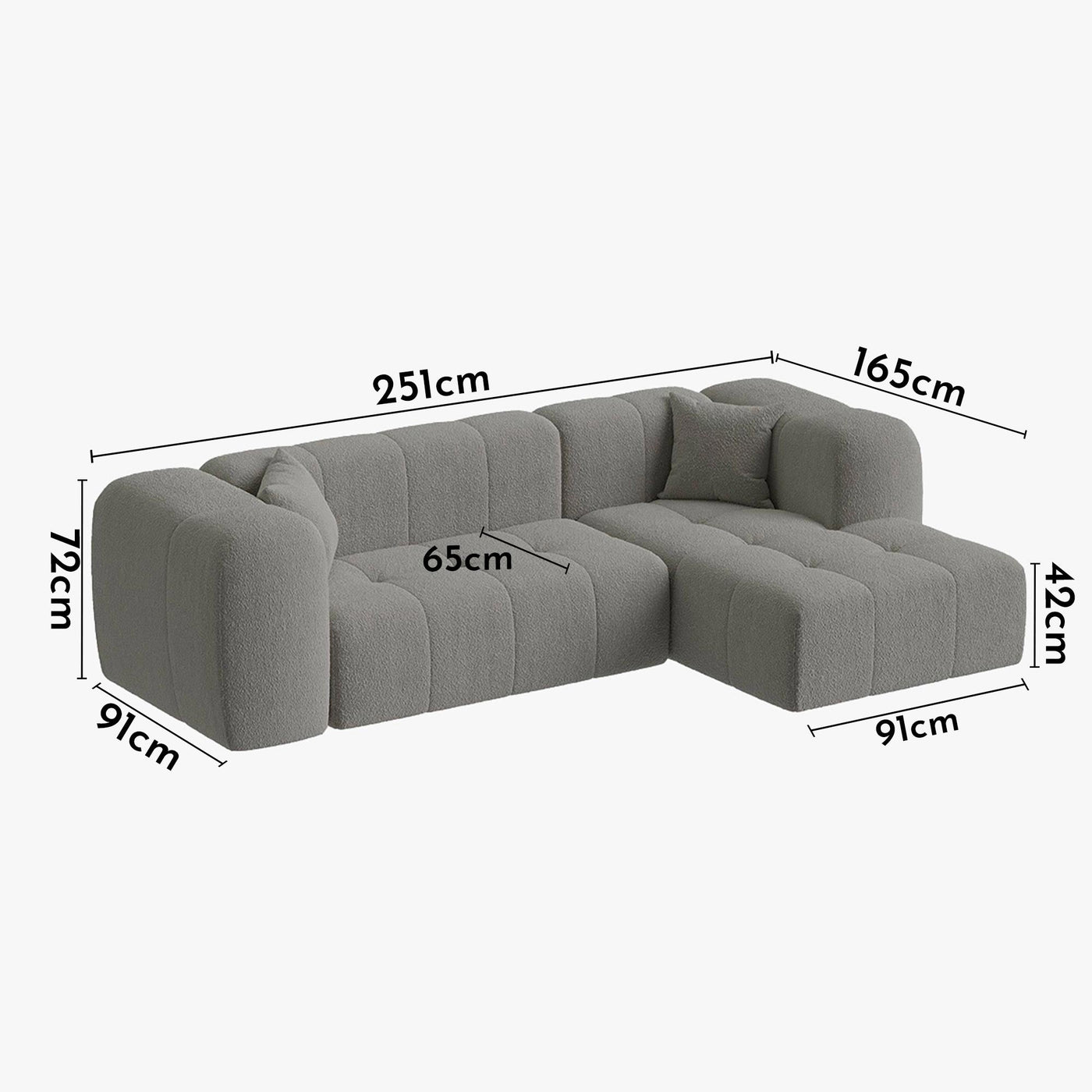 LAYANE Canapé d'angle tissu bouclette gris - Angle droit - Canapés d'angle - Mobilier Deco