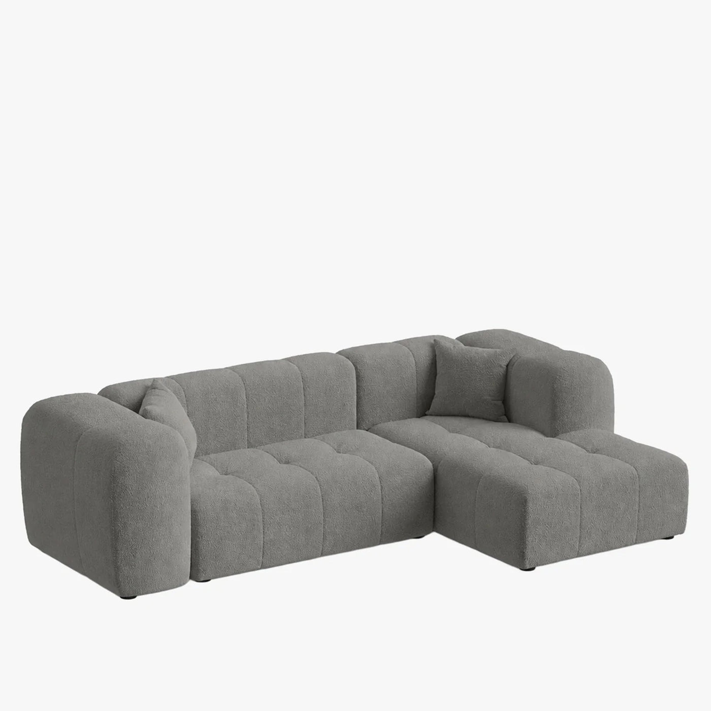LAYANE Canapé d'angle tissu bouclette gris - Angle droit - Canapés d'angle - Mobilier Deco