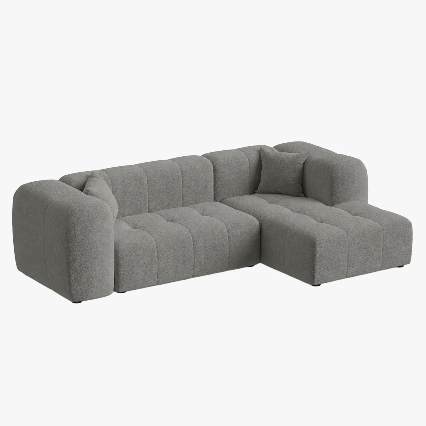 LAYANE Canapé d'angle tissu bouclette gris - Angle droit - Canapés d'angle - Mobilier Deco