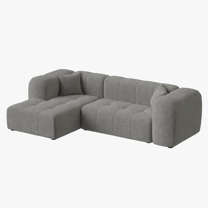 LAYANE Canapé d'angle  tissu bouclette gris - Angle gauche