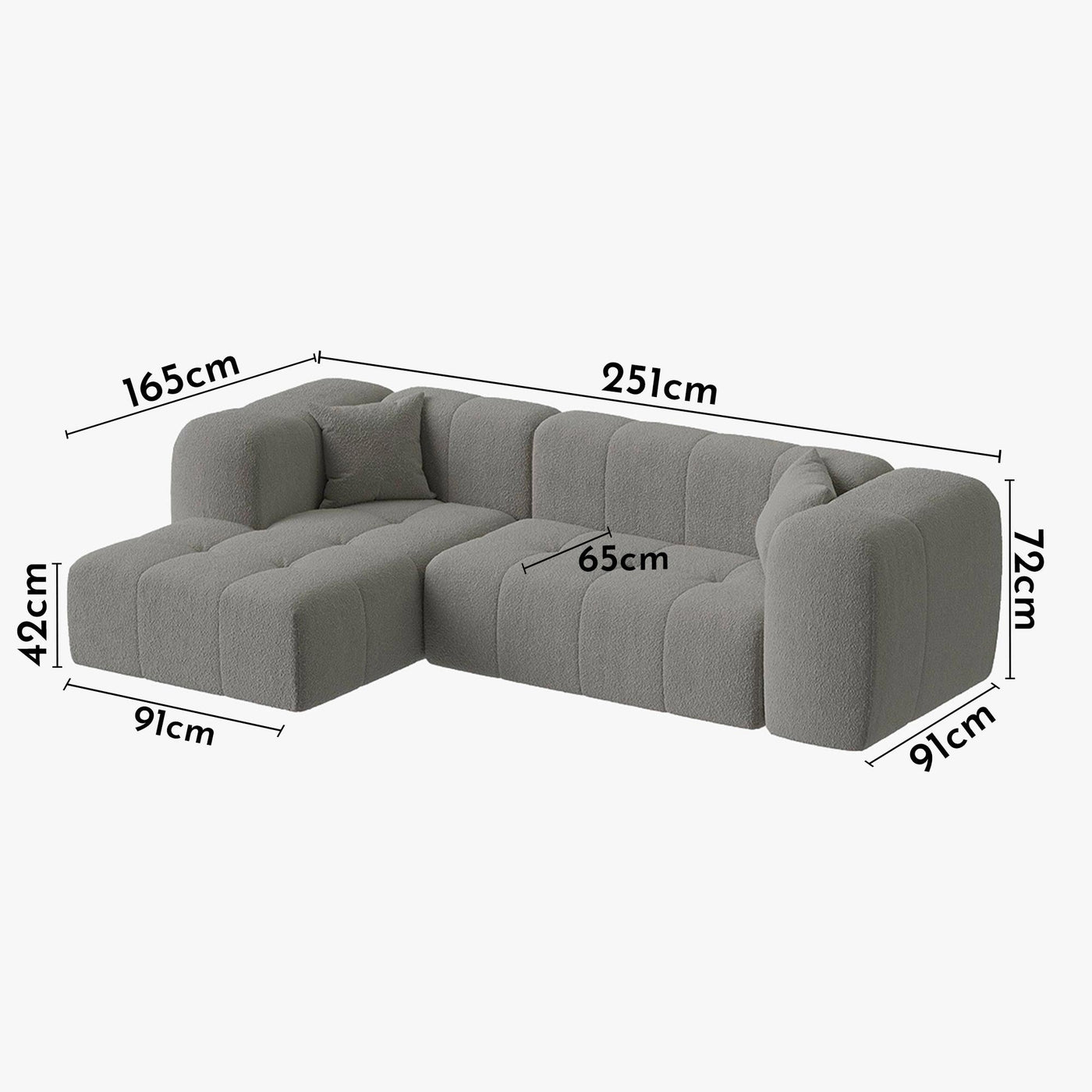 LAYANE Canapé d'angle tissu bouclette gris - Angle gauche - Canapés d'angle - Mobilier Deco