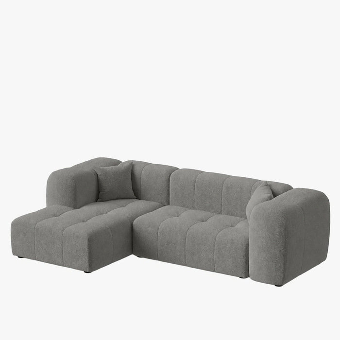 LAYANE Canapé d'angle  tissu bouclette gris - Angle gauche