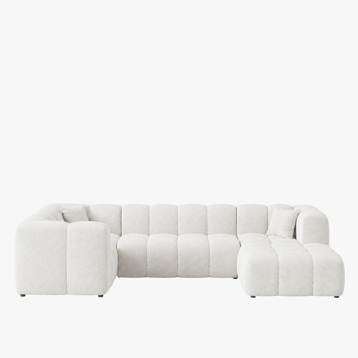 LAYANE Canapé panoramique tissu bouclette blanc écru - Angle droit - Canapés panoramiques - Mobilier Deco