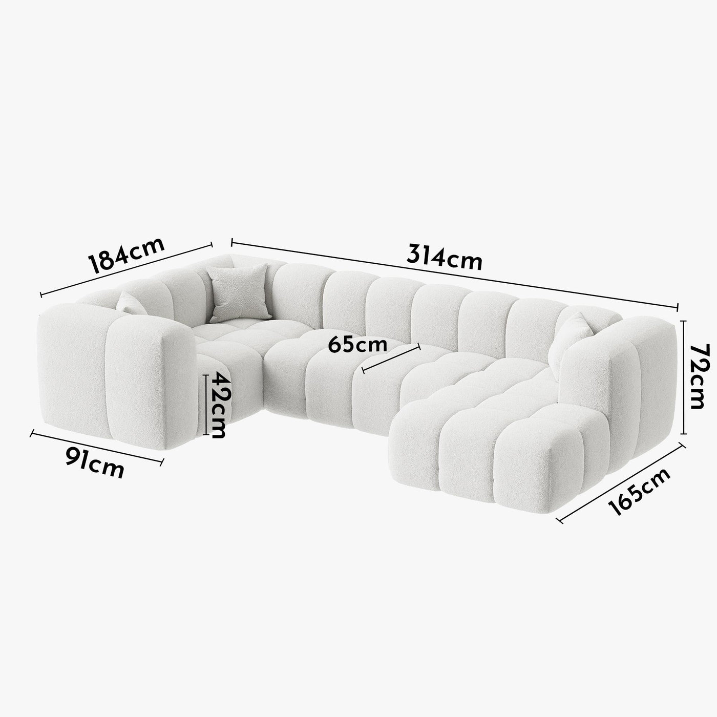 LAYANE Canapé panoramique tissu bouclette blanc écru - Angle droit - Canapés panoramiques - Mobilier Deco