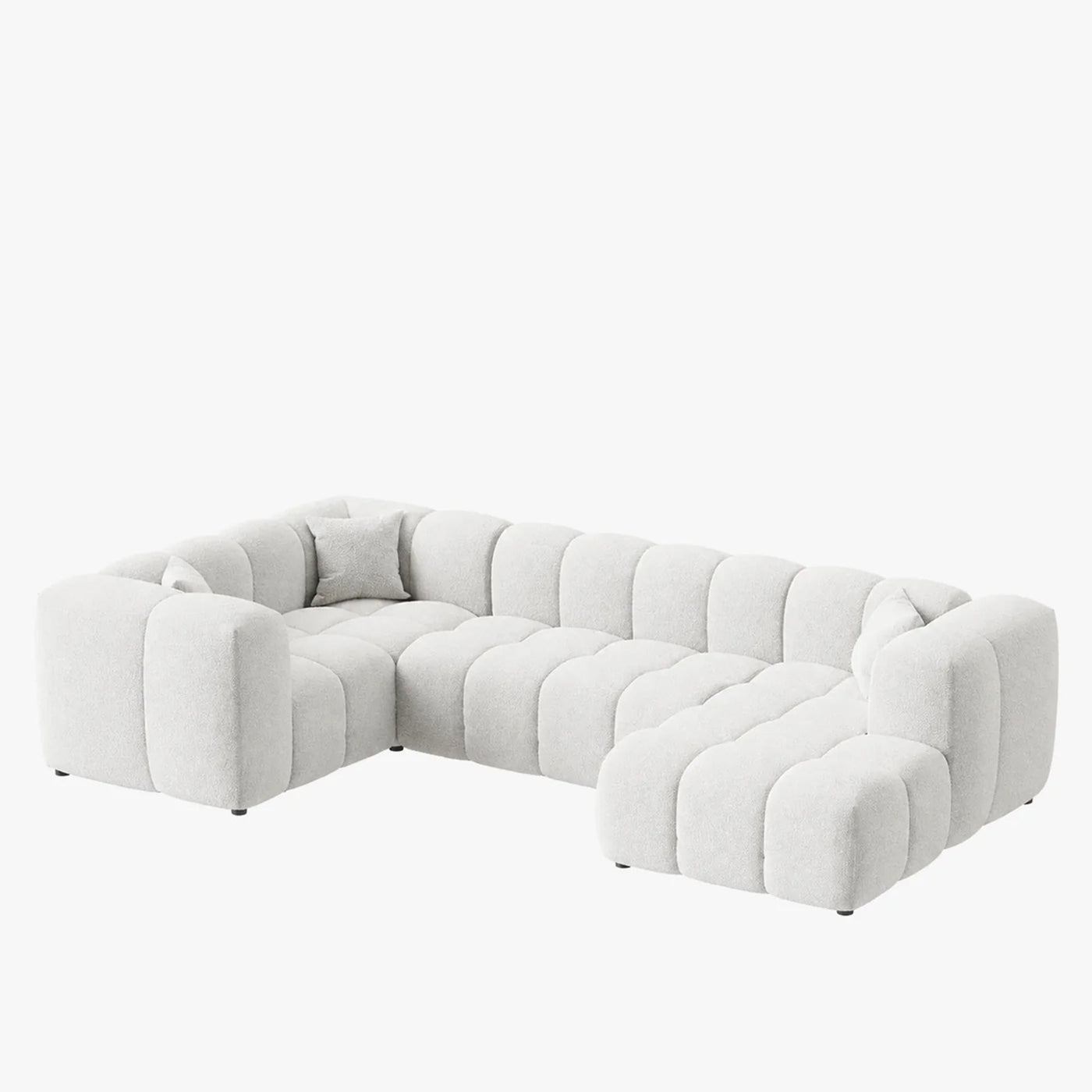 LAYANE Canapé panoramique tissu bouclette blanc écru - Angle droit - Canapés panoramiques - Mobilier Deco