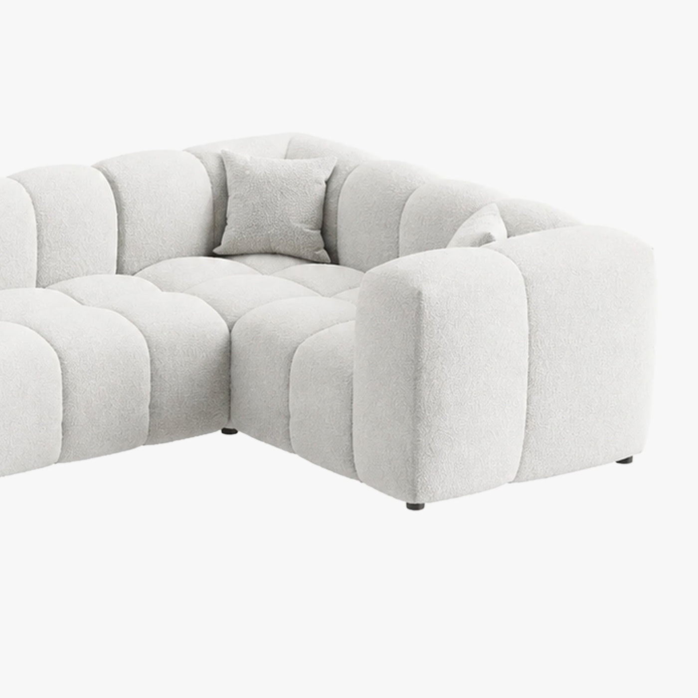 LAYANE Canapé panoramique tissu bouclette blanc écru - Angle gauche - Canapés panoramiques - Mobilier Deco