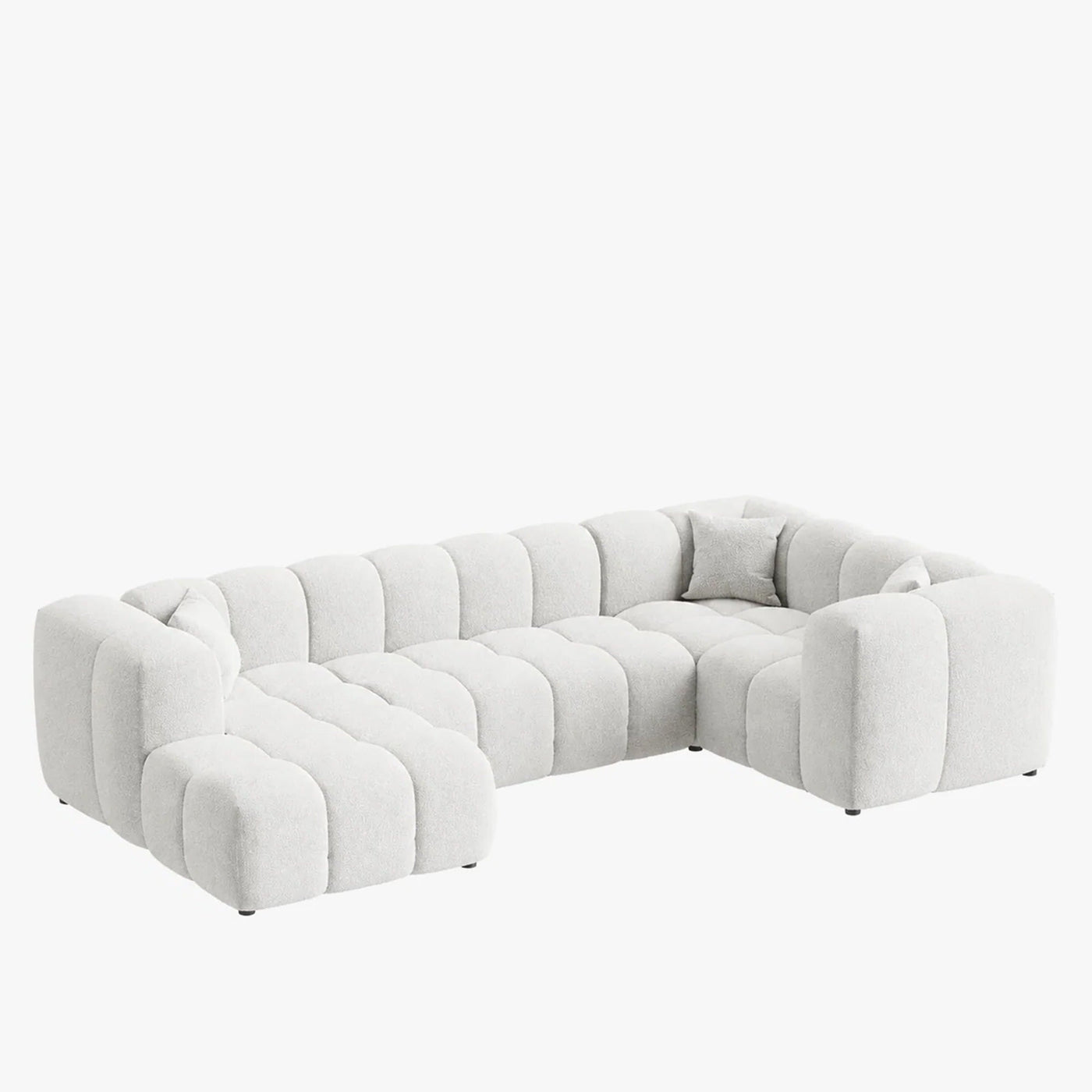 LAYANE Canapé panoramique tissu bouclette blanc écru - Angle gauche - Canapés panoramiques - Mobilier Deco