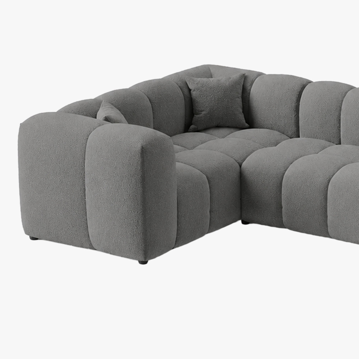 LAYANE Canapé panoramique tissu bouclette gris - Angle droit - Canapés panoramiques - Mobilier Deco