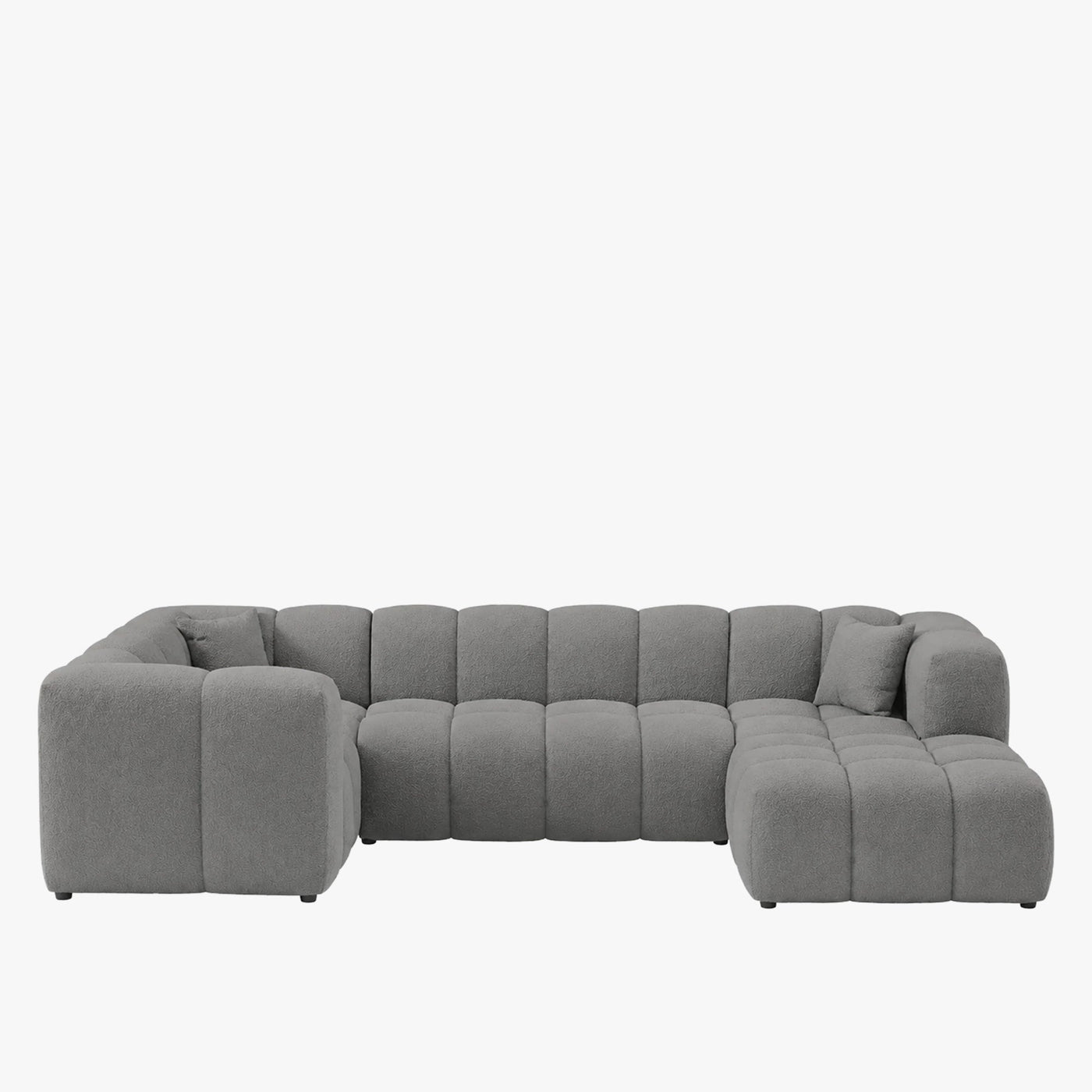 LAYANE Canapé panoramique tissu bouclette gris - Angle droit - Canapés panoramiques - Mobilier Deco