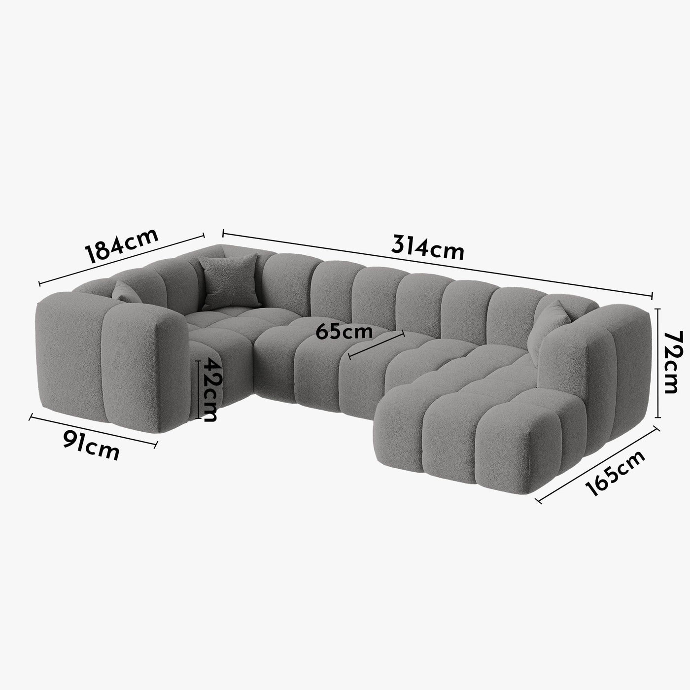 LAYANE Canapé panoramique tissu bouclette gris - Angle droit - Canapés panoramiques - Mobilier Deco