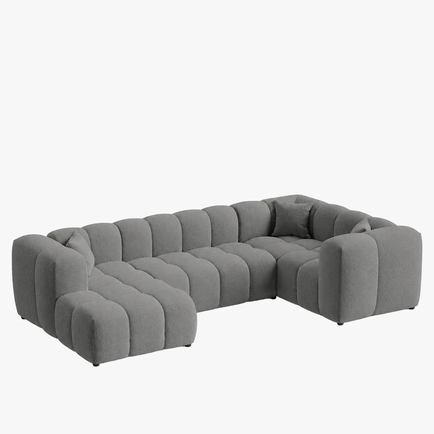 LAYANE Canapé panoramique tissu bouclette gris - Angle gauche - Canapés panoramiques - Mobilier Deco
