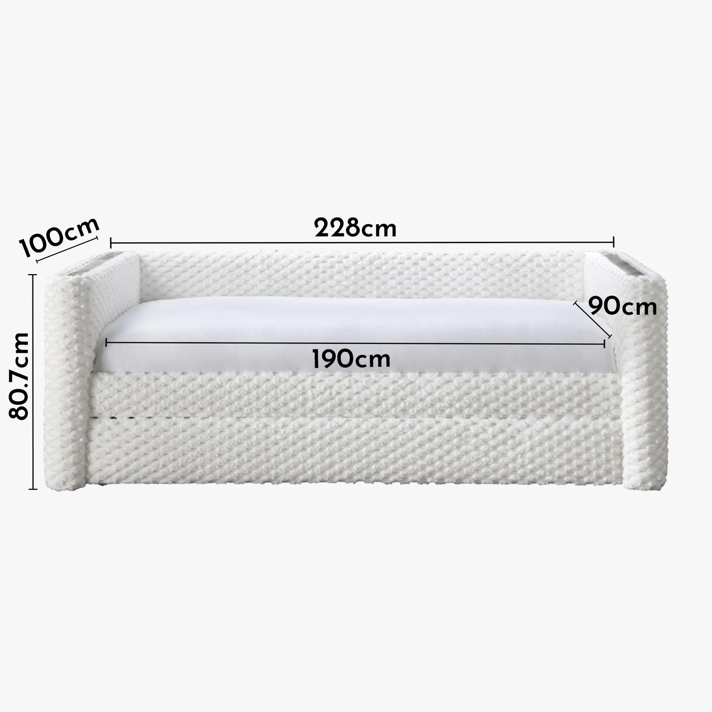 LEANA Lit gigogne tissu blanc 90x190 cm - Lit enfant - Mobilier Deco