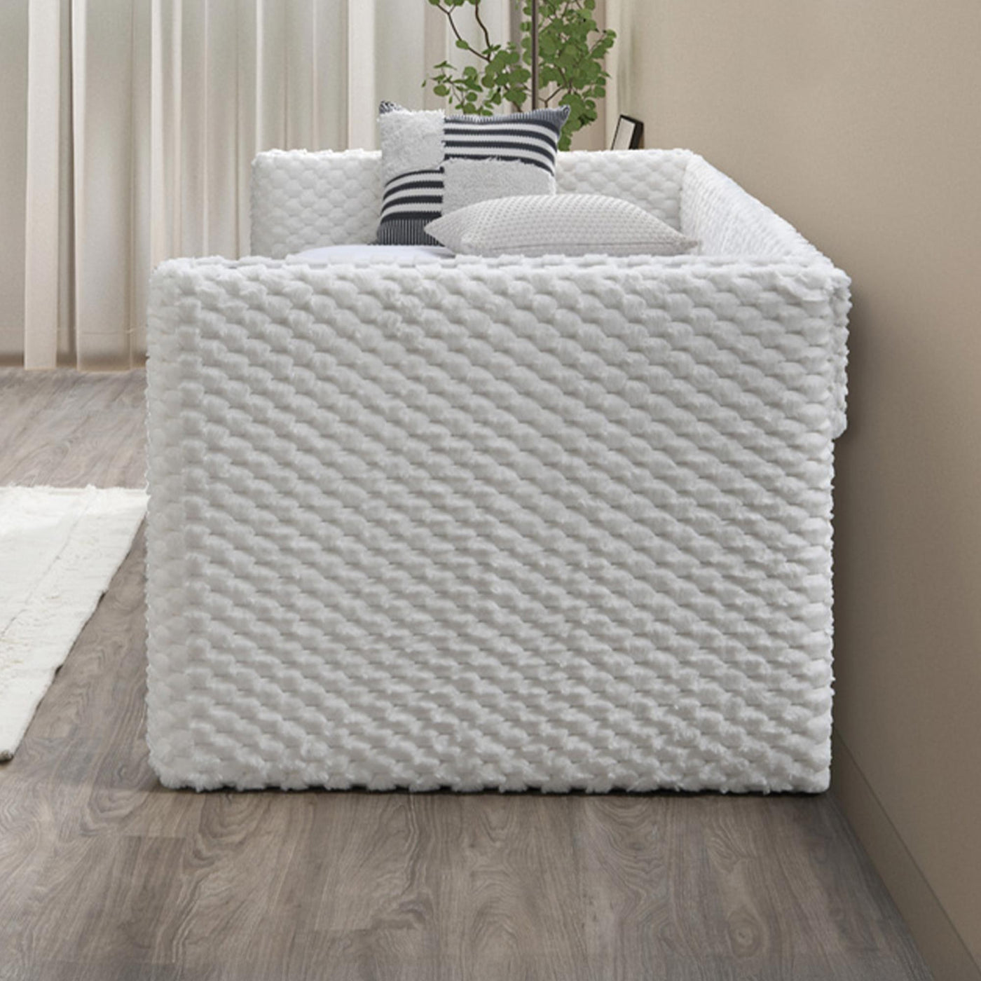 LEANA Lit gigogne tissu blanc 90x190 cm - Lit enfant - Mobilier Deco