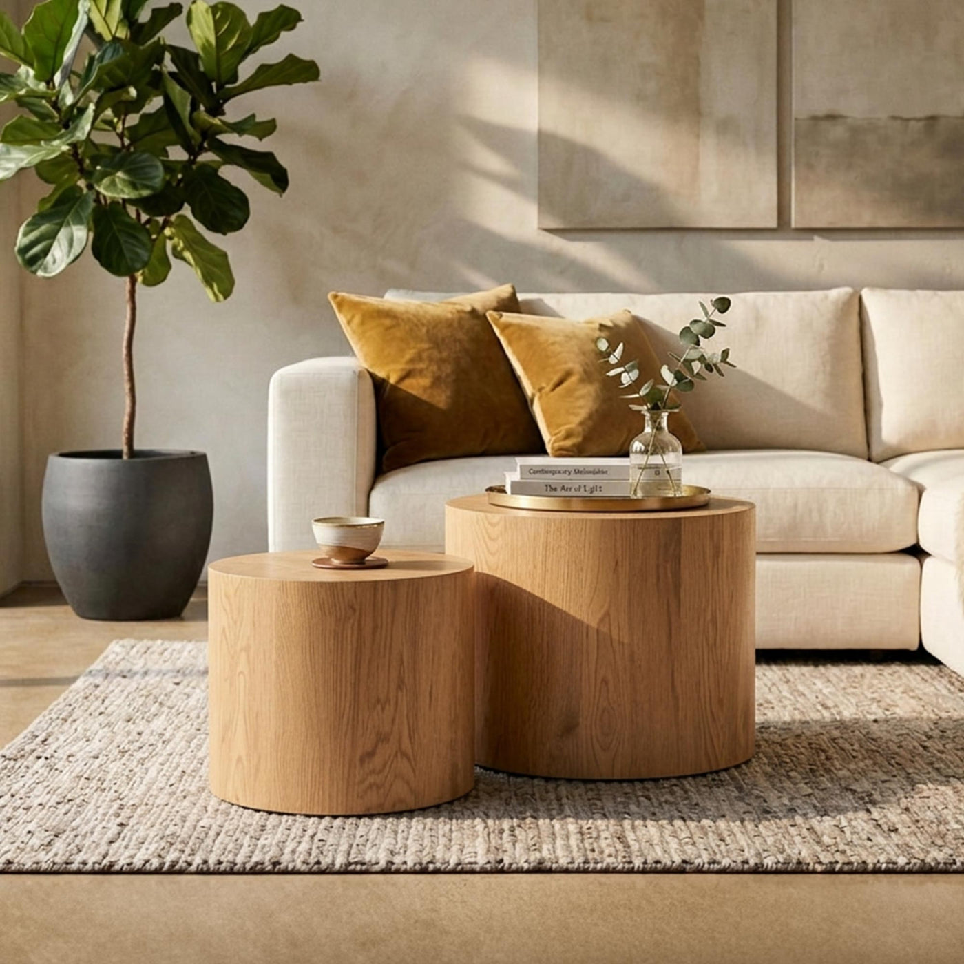 LEILA Lot de 2 tables basses couleur bois clair - Table basse - Mobilier Deco