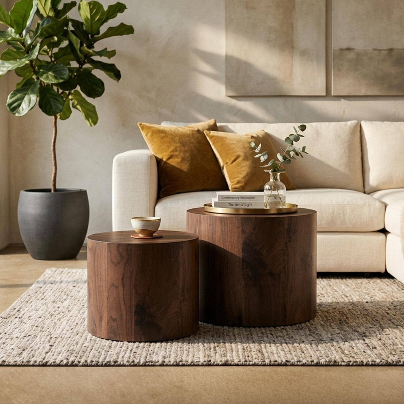 LEILA Lot de 2 tables basses couleur bois foncé - Table basse - Mobilier Deco