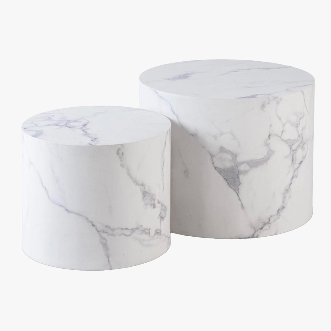 LEILA Lot de 2 tables basses couleur marbre blanc - Table basse - Mobilier Deco