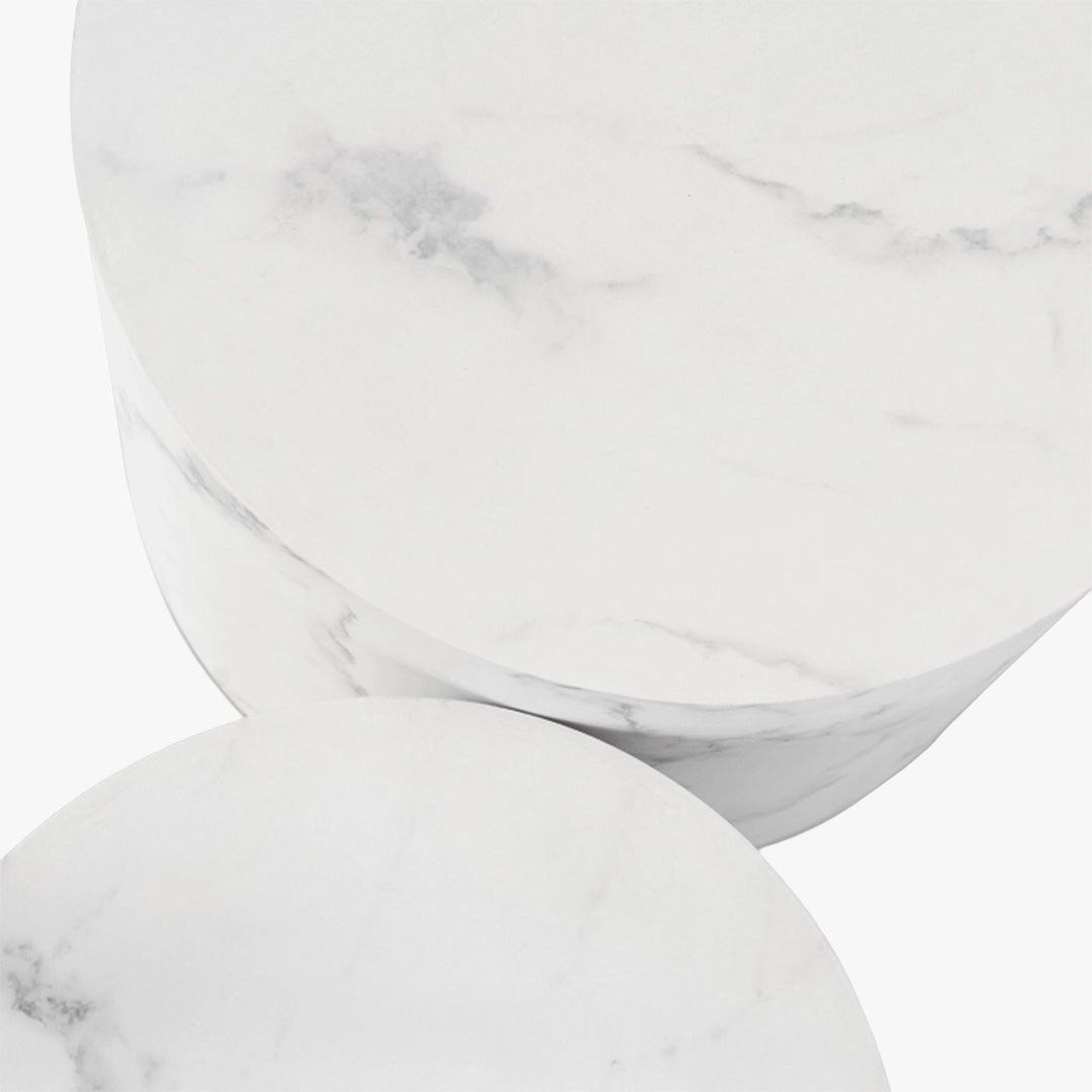 LEILA Lot de 2 tables basses couleur marbre blanc - Table basse - Mobilier Deco