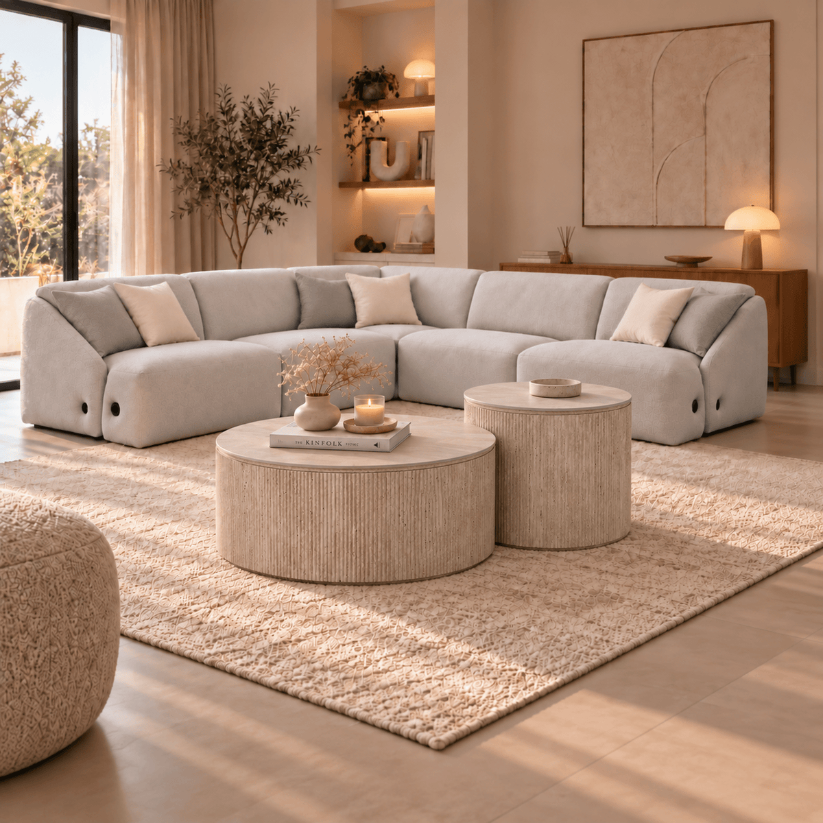 LENA Canapé d'angle modulable en tissu gris clair - Canapés d'angle - Mobilier Deco
