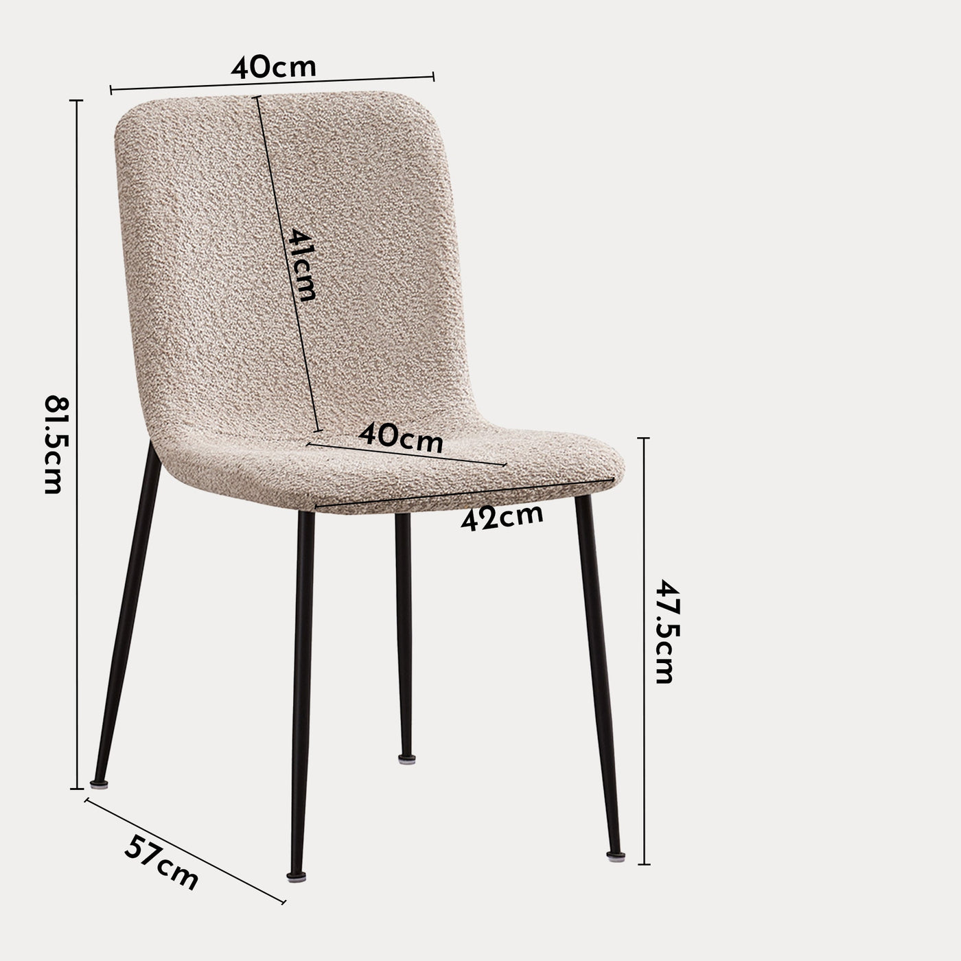 LEONOR Lot de 2 chaises en tissu bouclette beige pieds en métal noir - Chaise de repas - Mobilier Deco