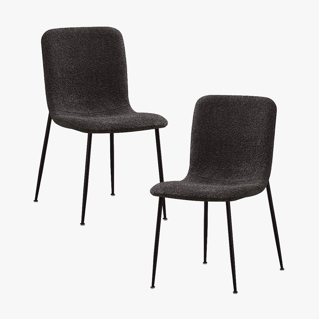 LEONOR Lot de 2 chaises en tissu bouclette gris foncé pieds en métal noir - Chaise de repas - Mobilier Deco