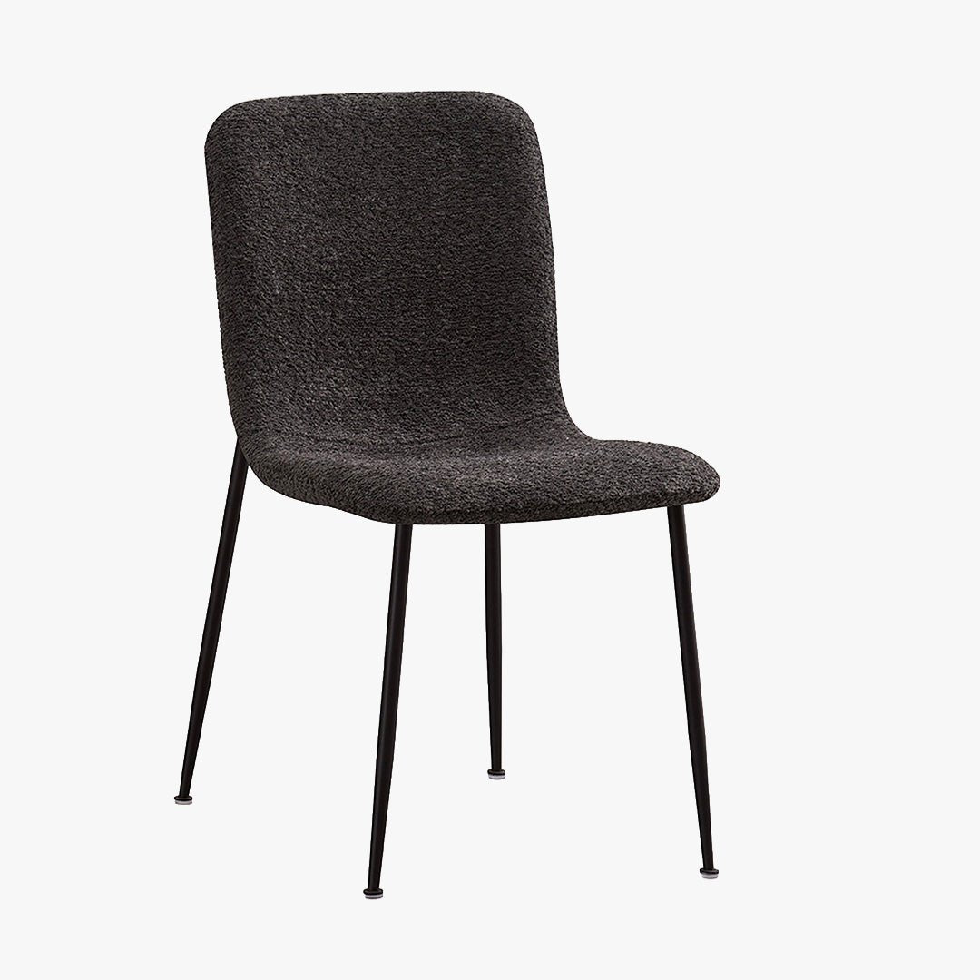 LEONOR Lot de 2 chaises en tissu bouclette gris foncé pieds en métal noir - Chaise de repas - Mobilier Deco