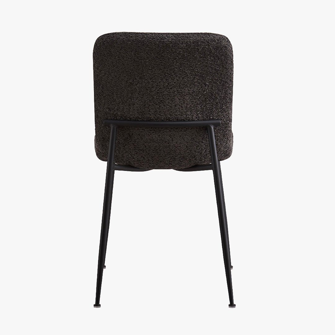 LEONOR Lot de 2 chaises en tissu bouclette gris foncé pieds en métal noir - Chaise de repas - Mobilier Deco