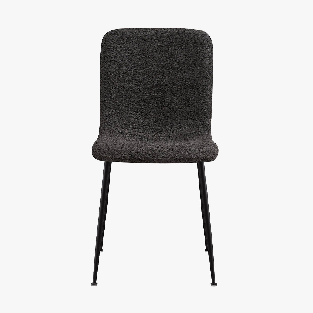 LEONOR Lot de 2 chaises en tissu bouclette gris foncé pieds en métal noir - Chaise de repas - Mobilier Deco