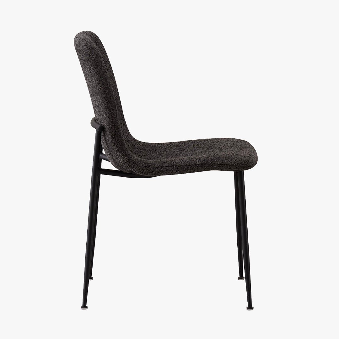 LEONOR Lot de 2 chaises en tissu bouclette gris foncé pieds en métal noir - Chaise de repas - Mobilier Deco