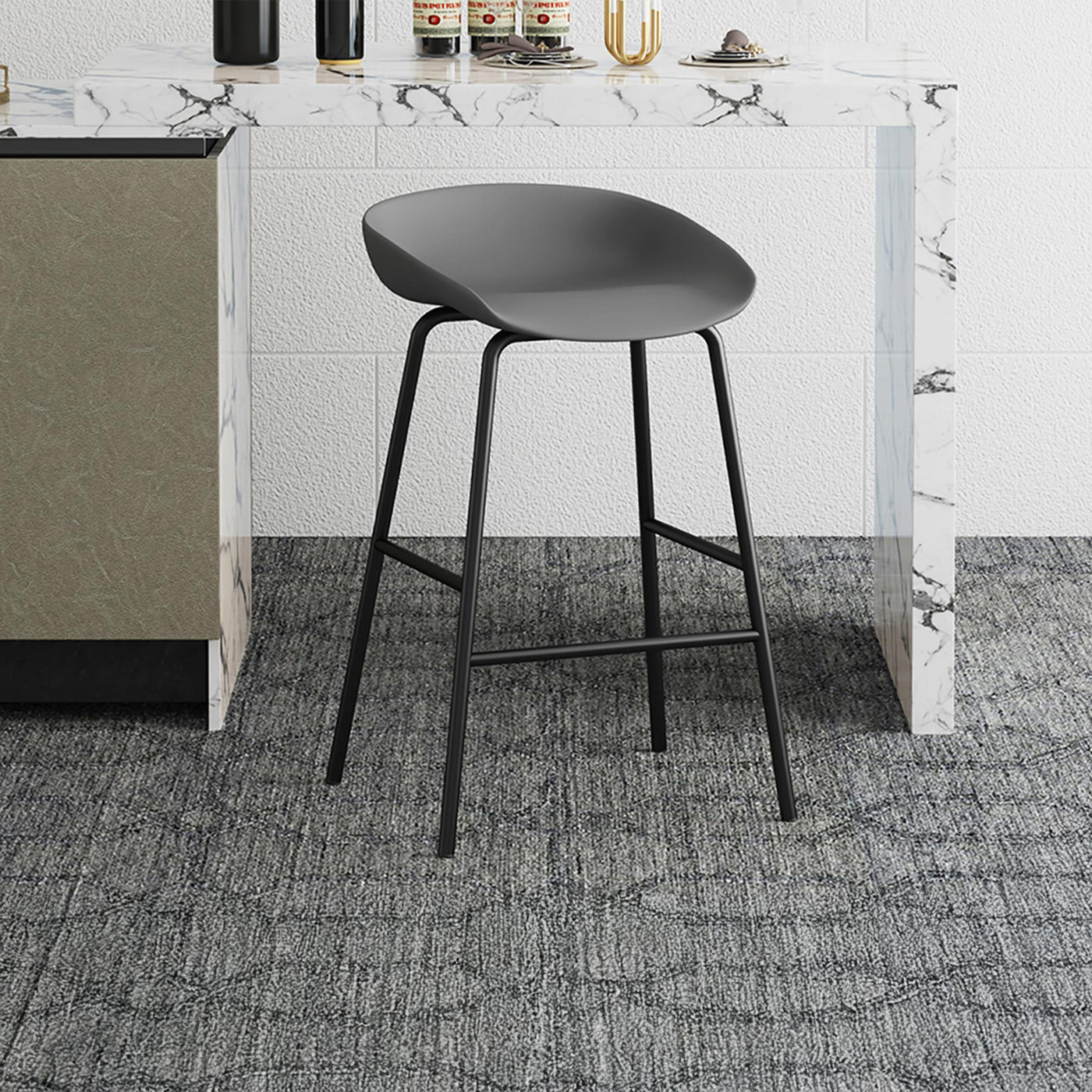LEVIA Lot de 4 tabourets en plastique gris piètement métal noir - Tabourets - Mobilier Deco