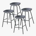 LEVIA Lot de 4 tabourets en plastique gris piètement métal noir