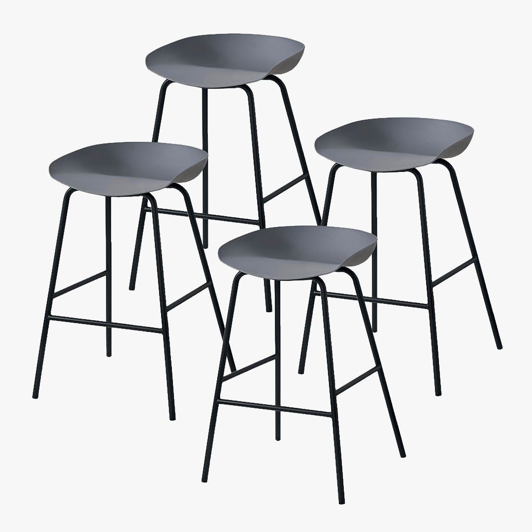 LEVIA Lot de 4 tabourets en plastique gris piètement métal noir - Tabourets - Mobilier Deco