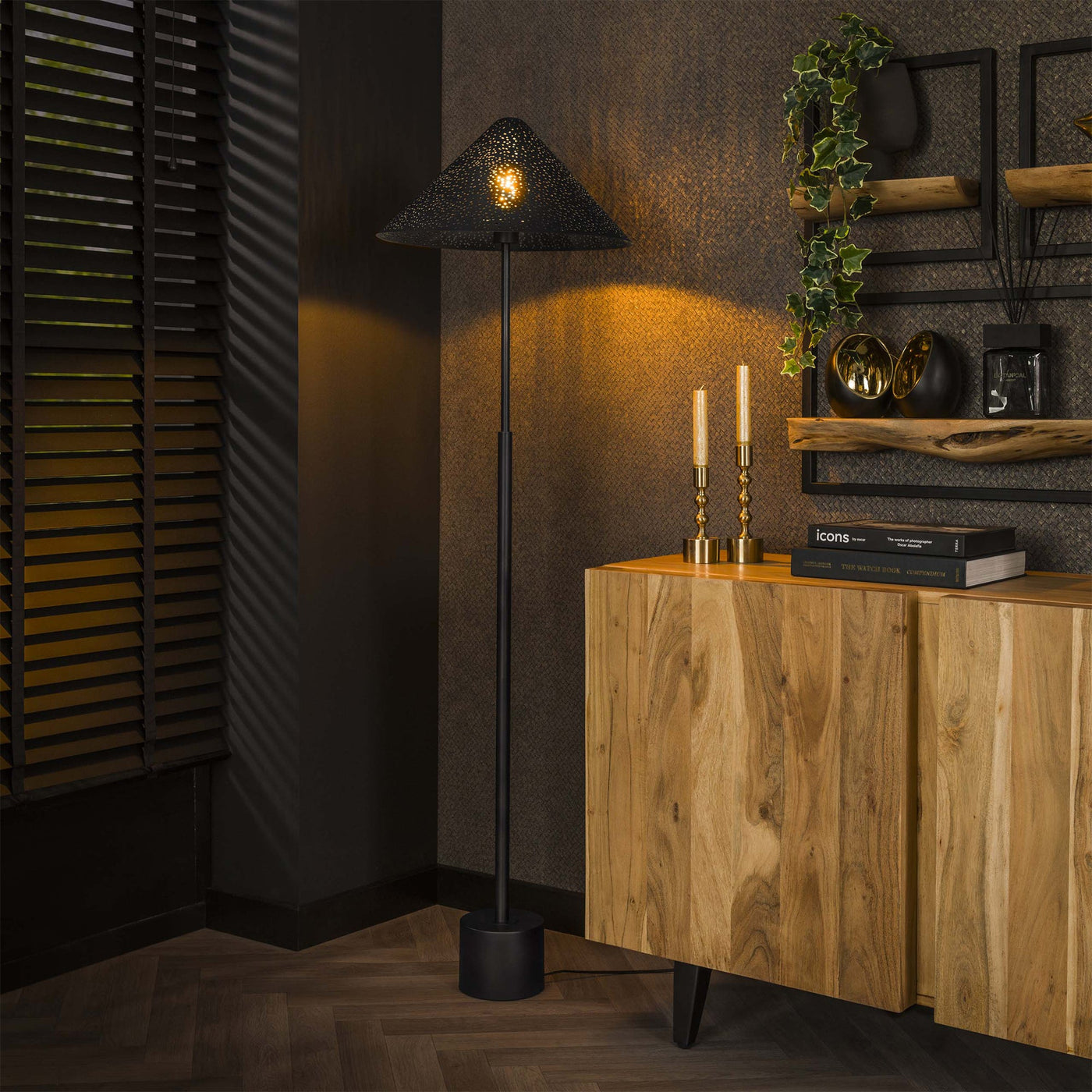 LEYOS Lampadaire avec abat jour en acier gris foncé 45x154 cm - Luminaires - Mobilier Deco