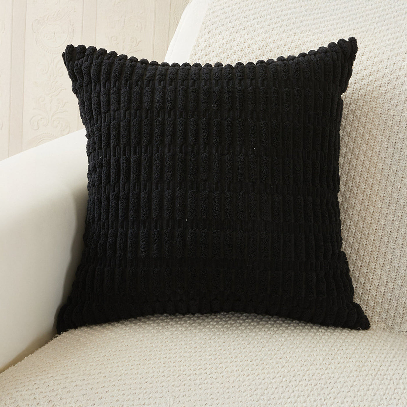 LEYSIA Coussin carré en tissu noir 43x43 cm - Coussins - Mobilier Deco