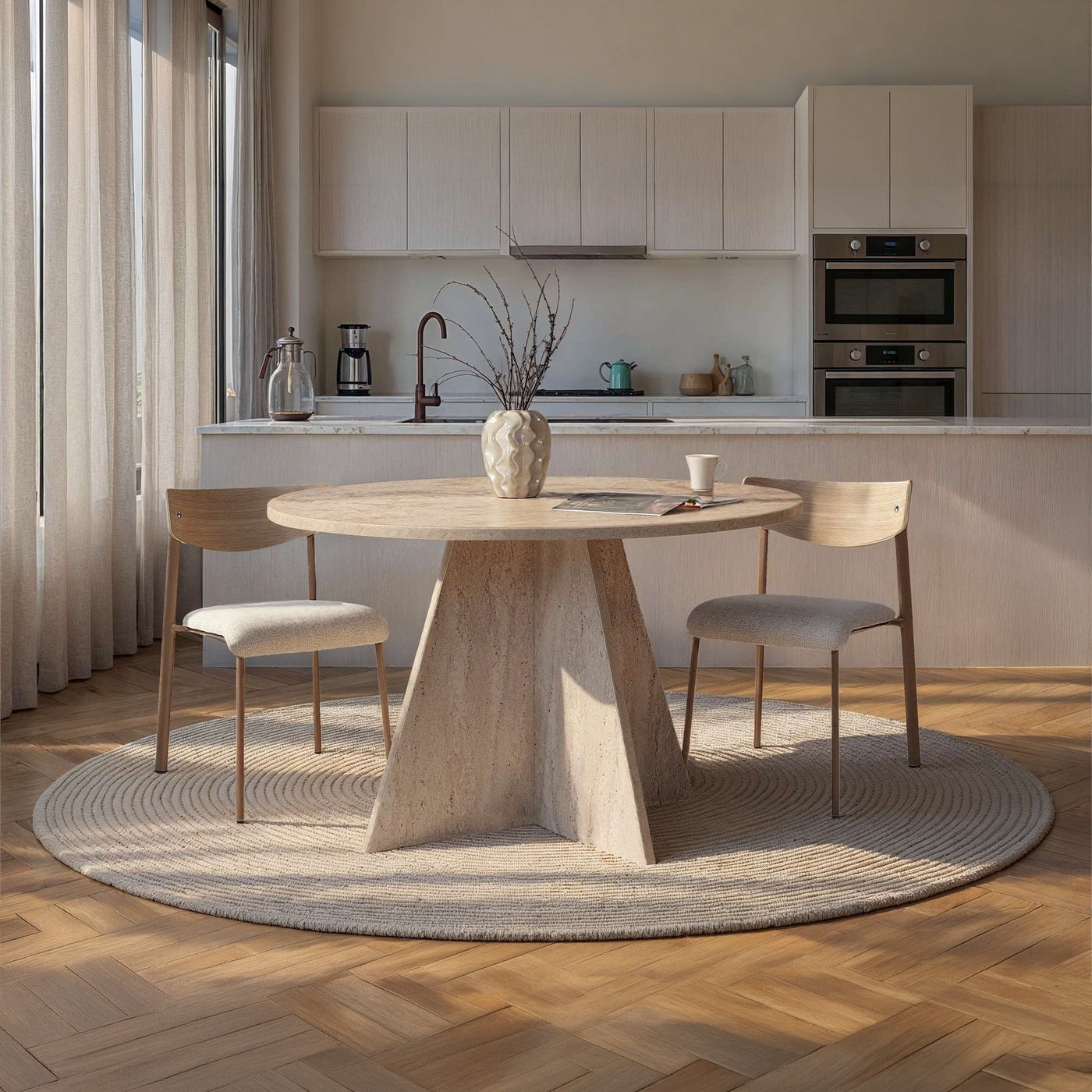 LEYVA Table à manger ronde beige D120 cm - Table à manger - Mobilier Deco