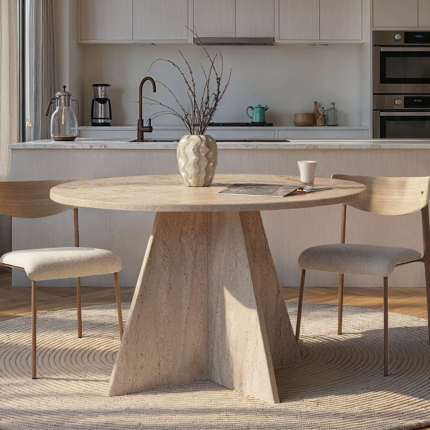 LEYVA Table à manger ronde beige D120 cm - Table à manger - Mobilier Deco