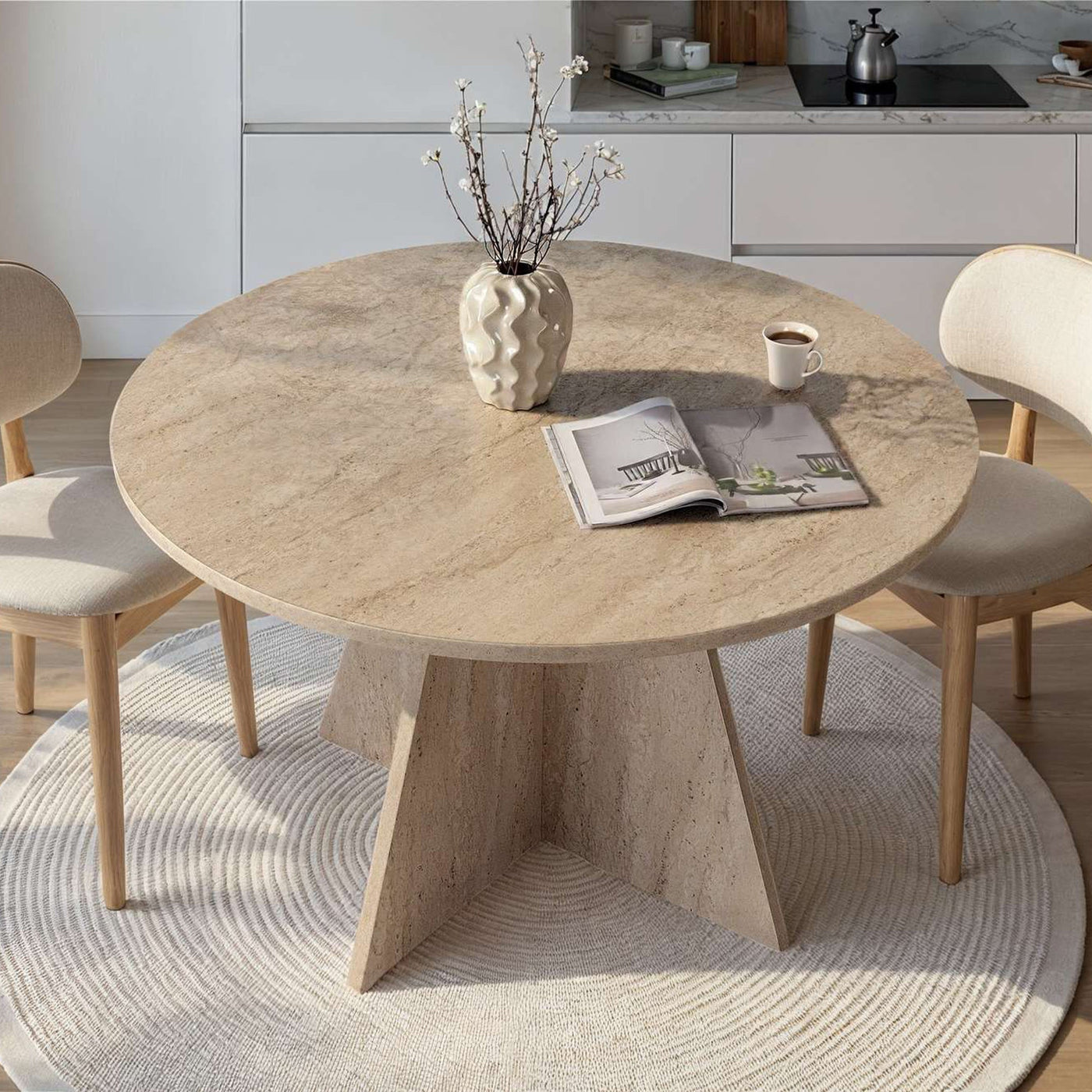 LEYVA Table à manger ronde beige D120 cm - Table à manger - Mobilier Deco