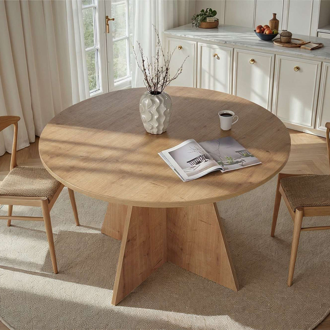 LEYVA Table à manger ronde couleur bois clair D120 cm - Table à manger - Mobilier Deco