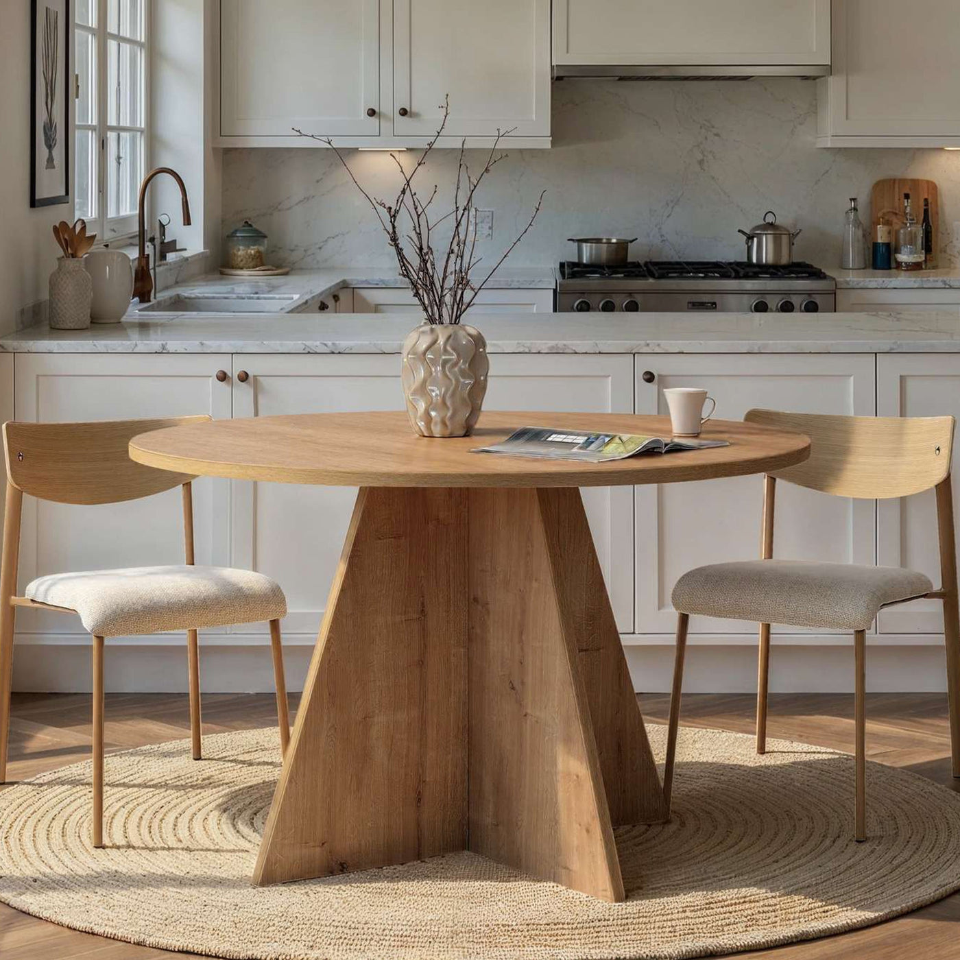 LEYVA Table à manger ronde couleur bois clair D120 cm - Table à manger - Mobilier Deco