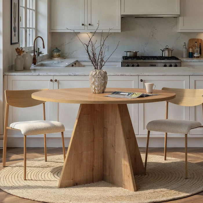 LEYVA Table à manger ronde couleur bois clair D120 cm – Table à manger Mobilier Deco