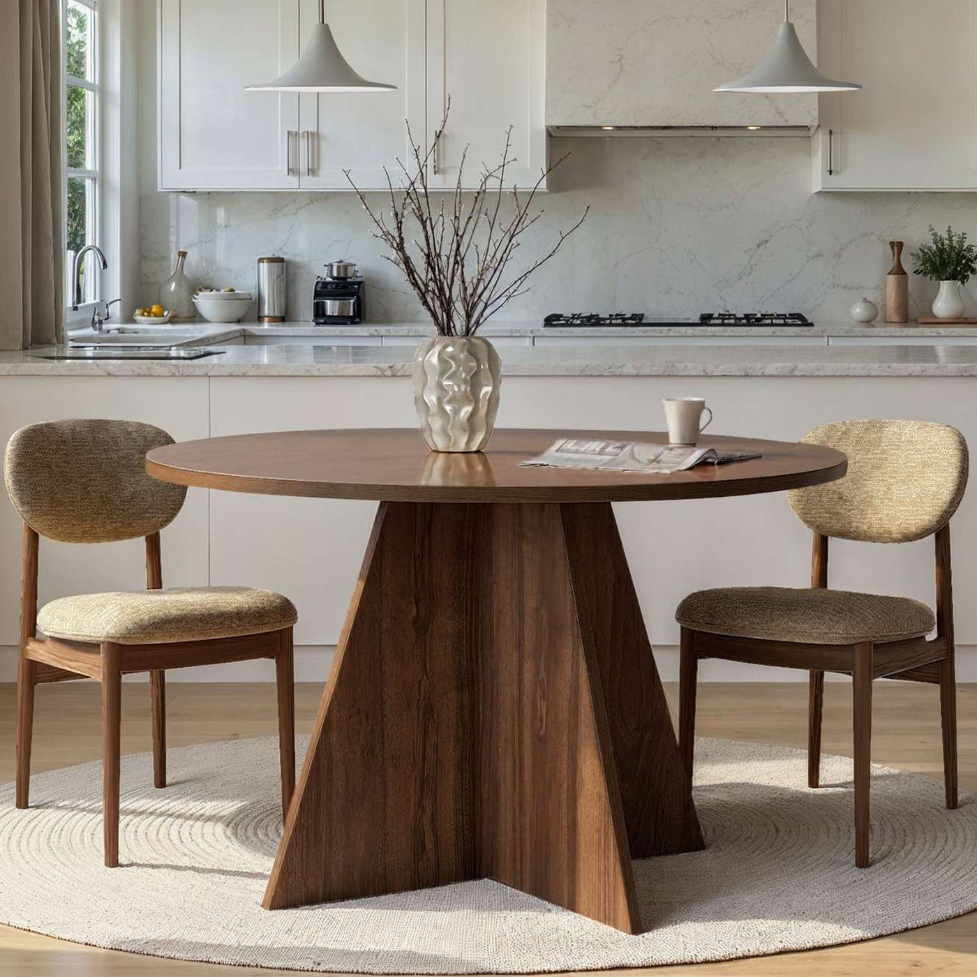 LEYVA Table à manger ronde couleur bois foncé D120 cm - Table à manger - Mobilier Deco