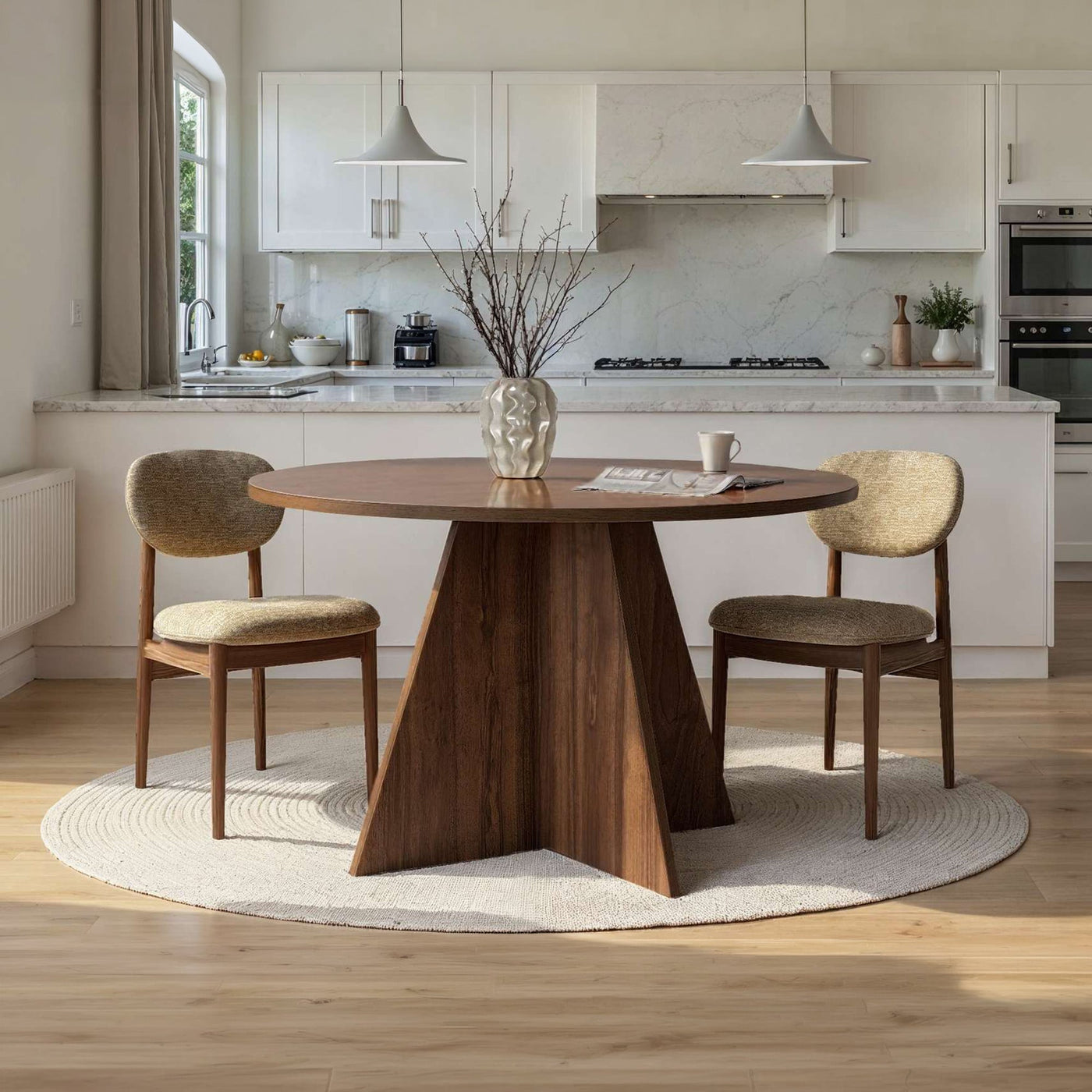 LEYVA Table à manger ronde couleur bois foncé D120 cm - Table à manger - Mobilier Deco