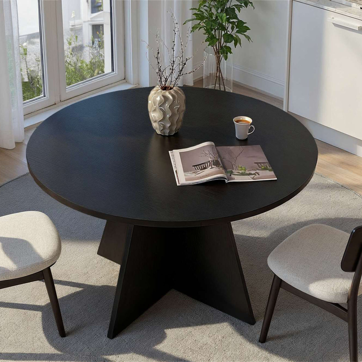 LEYVA Table à manger ronde couleur bois noir D120 cm - Table à manger - Mobilier Deco