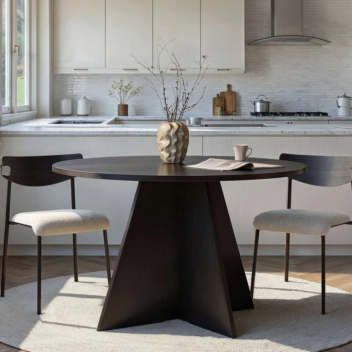 LEYVA Table à manger ronde couleur bois noir D120 cm - Table à manger - Mobilier Deco