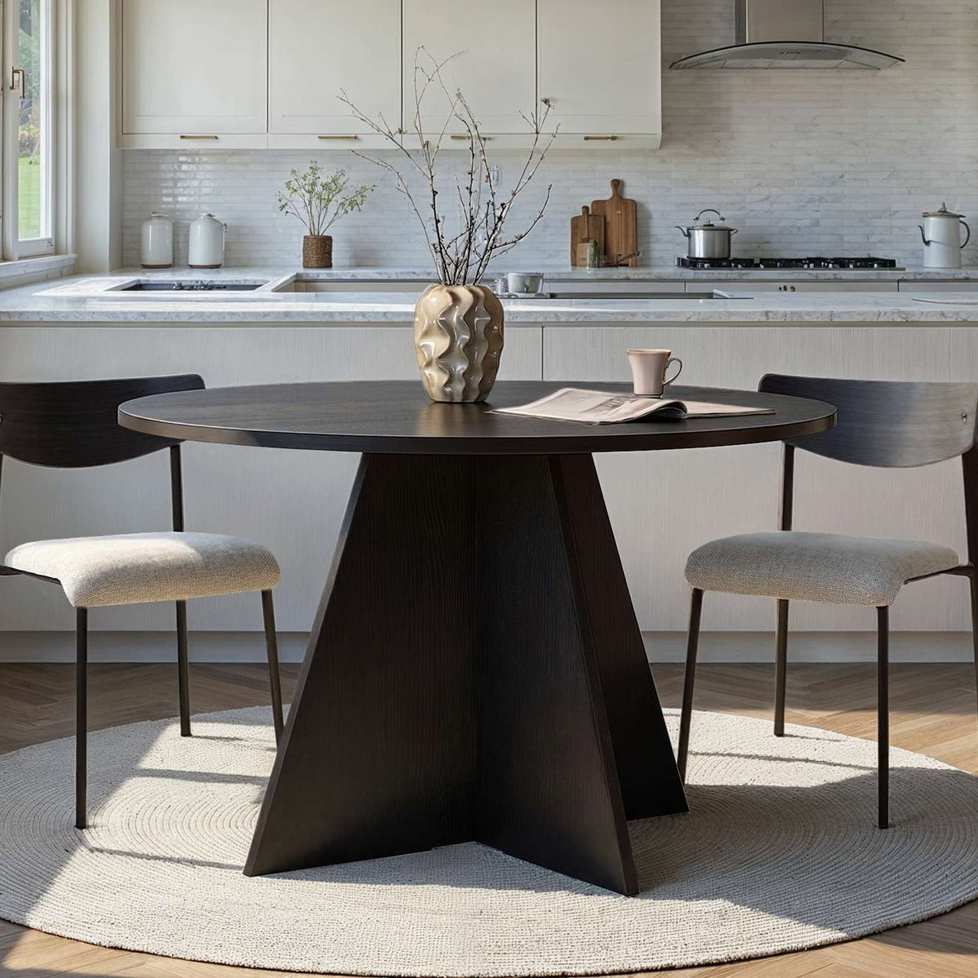 LEYVA Table à manger ronde couleur bois noir D120 cm - Table à manger - Mobilier Deco