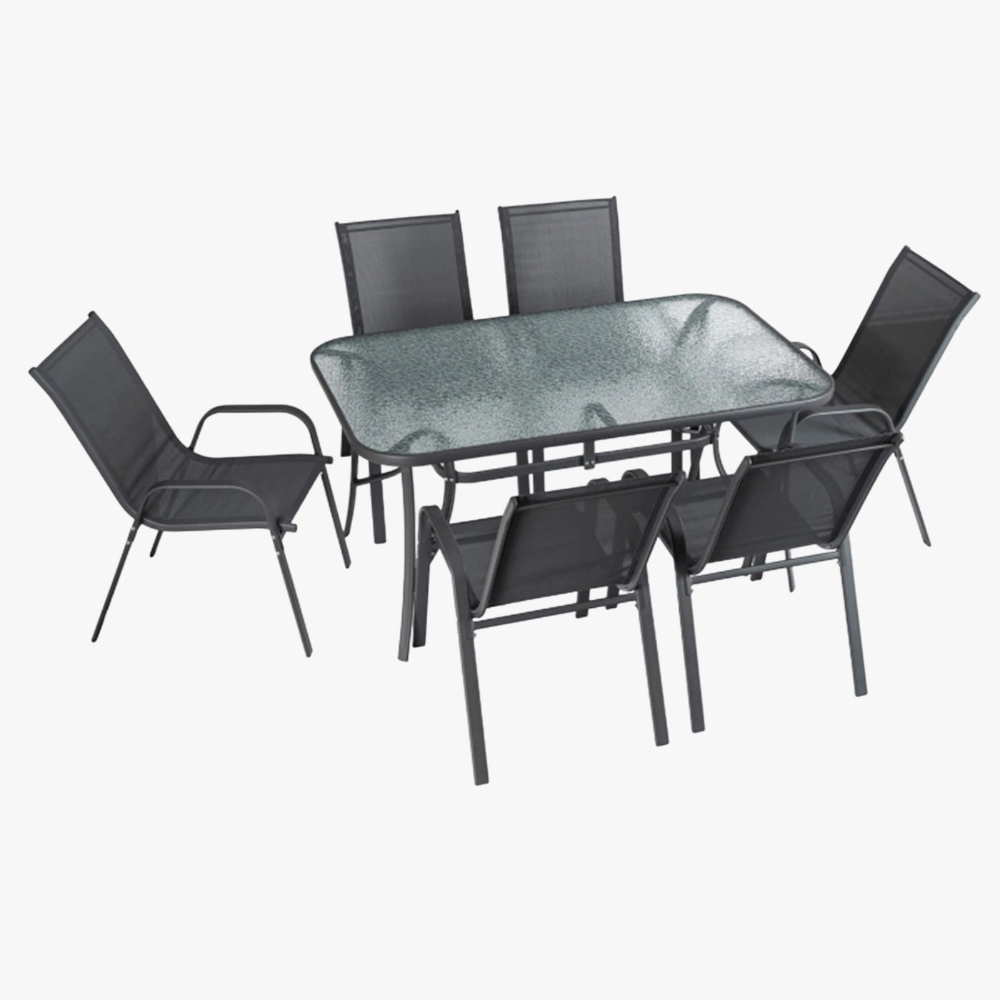 LIBERTY Ensemble de mobilier de jardin avec 6 chaises et table en verre et métal noir - Mobilier de jardin - Mobilier Deco