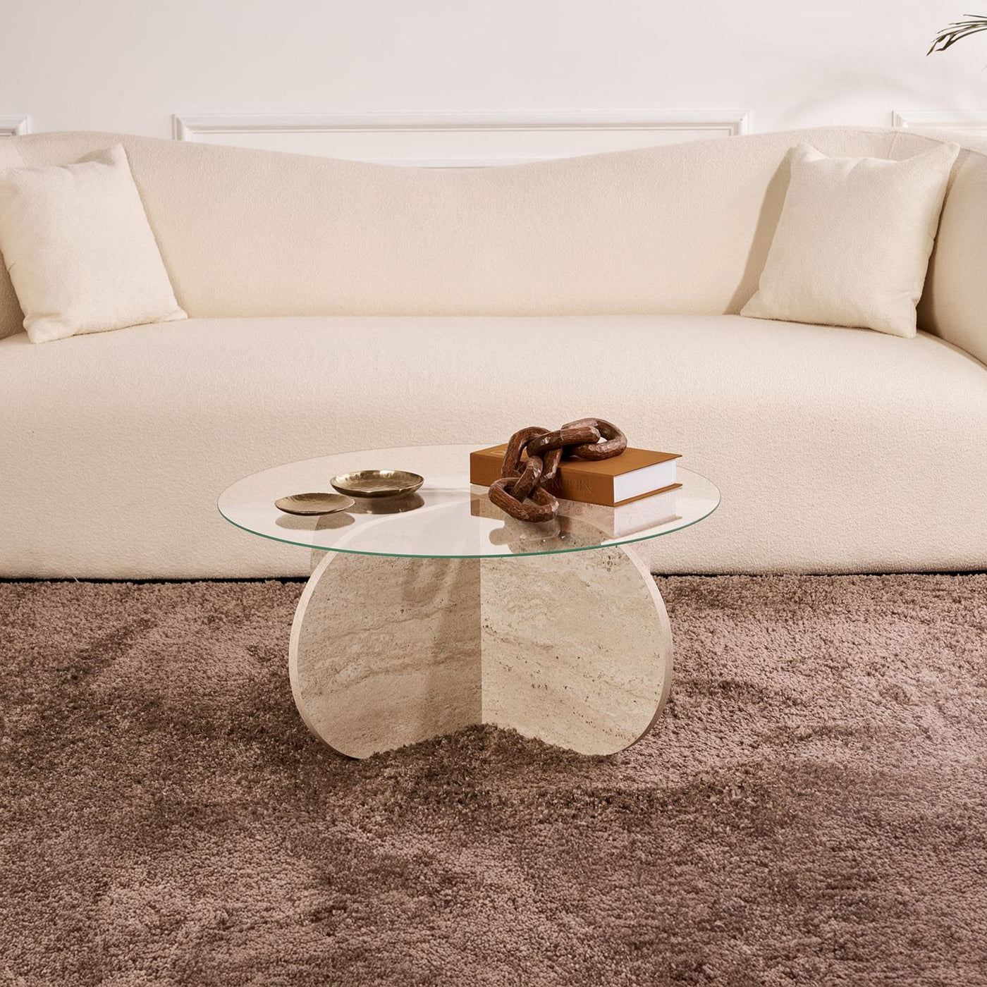 LILY Table basse ronde en verre piètement beige D75 cm - Table basse - Mobilier Deco