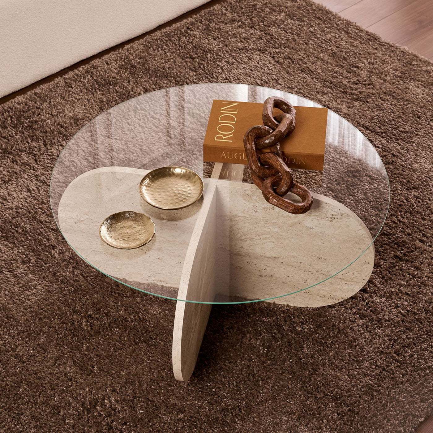 LILY Table basse ronde en verre piètement beige D75 cm - Table basse - Mobilier Deco