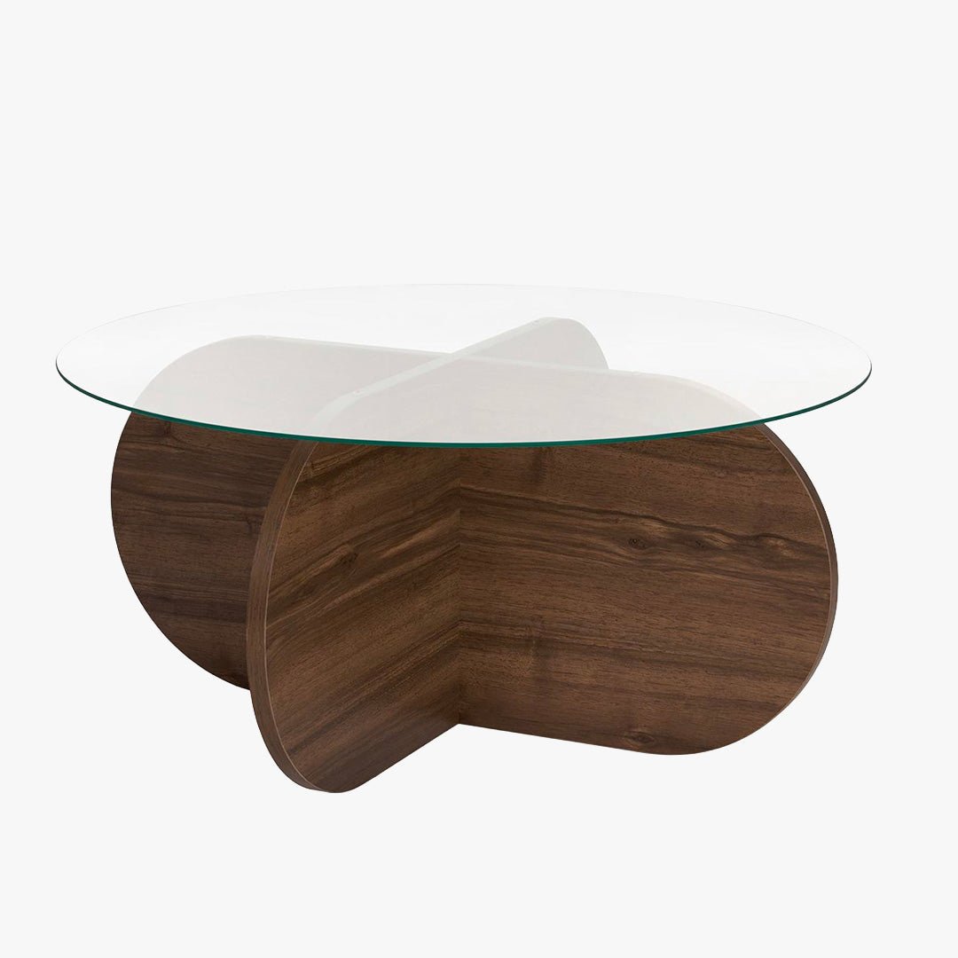 LILY Table basse ronde en verre piètement couleur bois foncé D75 cm - Table basse - Mobilier Deco