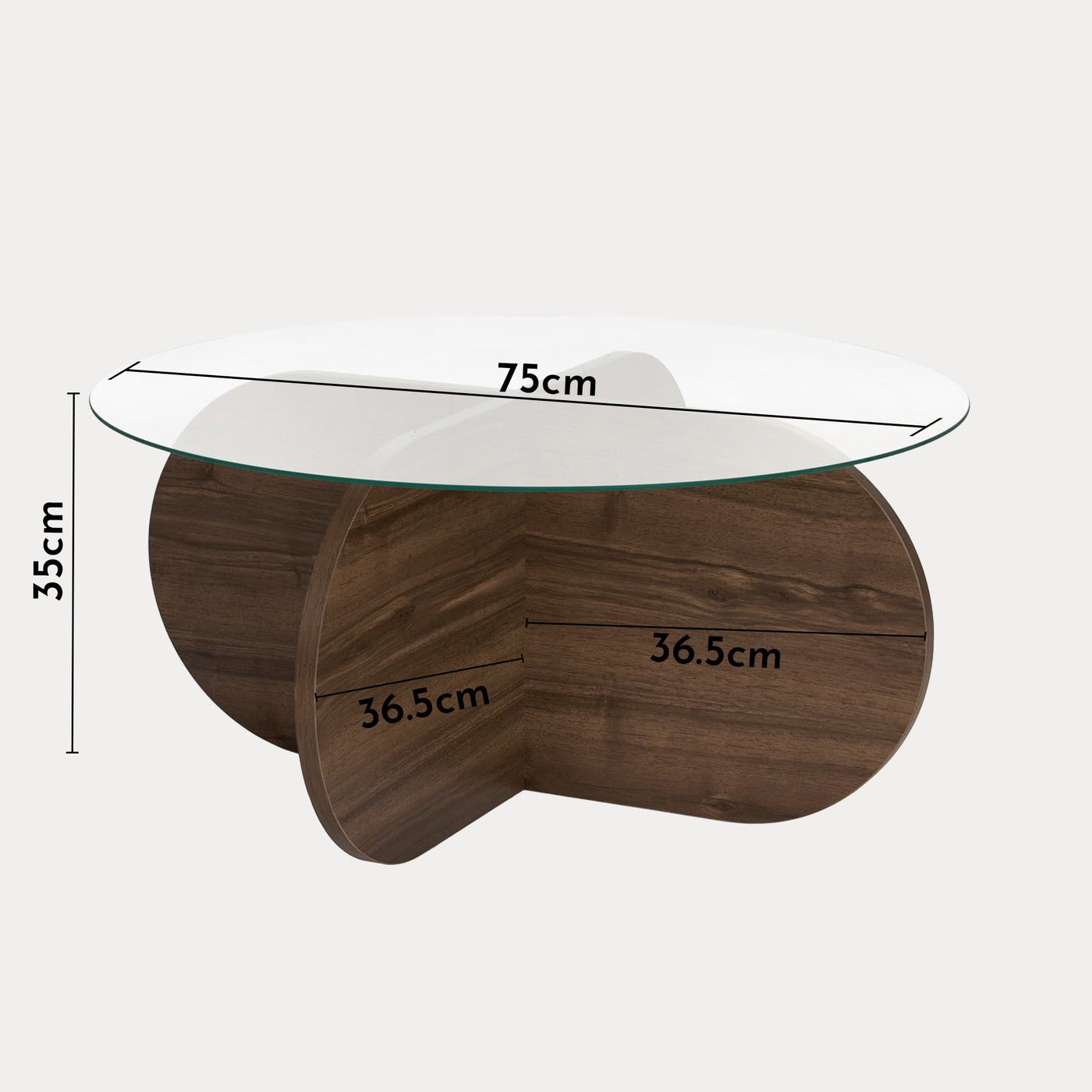 LILY Table basse ronde en verre piètement couleur bois foncé D75 cm - Table basse - Mobilier Deco